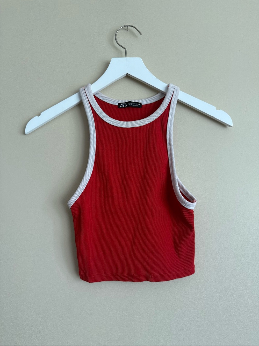 Zara Red Ribbed Crop Top Size Medium